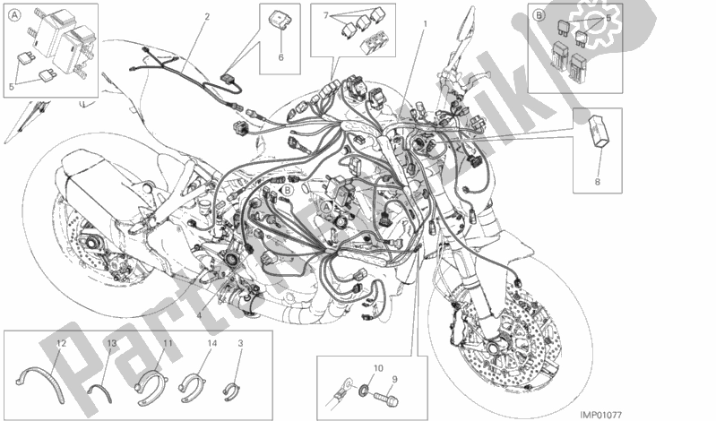 Tutte le parti per il Cablaggio Elettrico del Ducati Monster 821 USA 2019